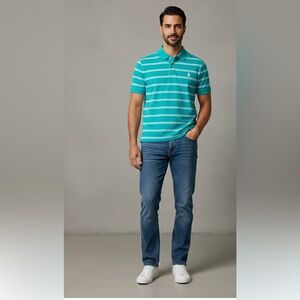 Abercrombie & Fitch stripped light blue slightly distressed polo